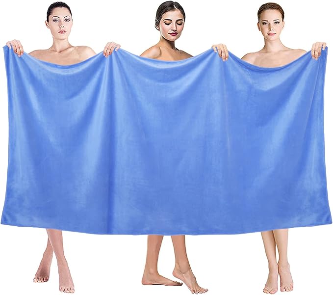 JML Microfiber Bath Towels, Bath Sheet 2 Pack 35" x 70", Oversized, Soft, Super Absorbent and Fast Drying, Extra Large Bathroom Towels for Body, Sports, Fitness, Yoga, Blue