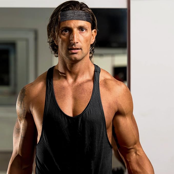 Braylin 5-Pack Breathable Sport Headbands for Men, Sweat-Wicking, Elastic Stretch