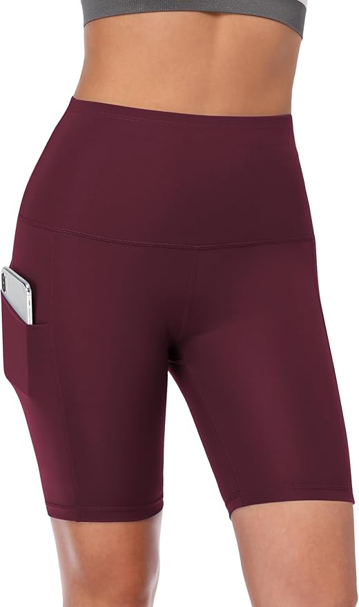 CADMUS Women's High Waist Spandex Yoga Shorts for Bike Running Two Side Pockets