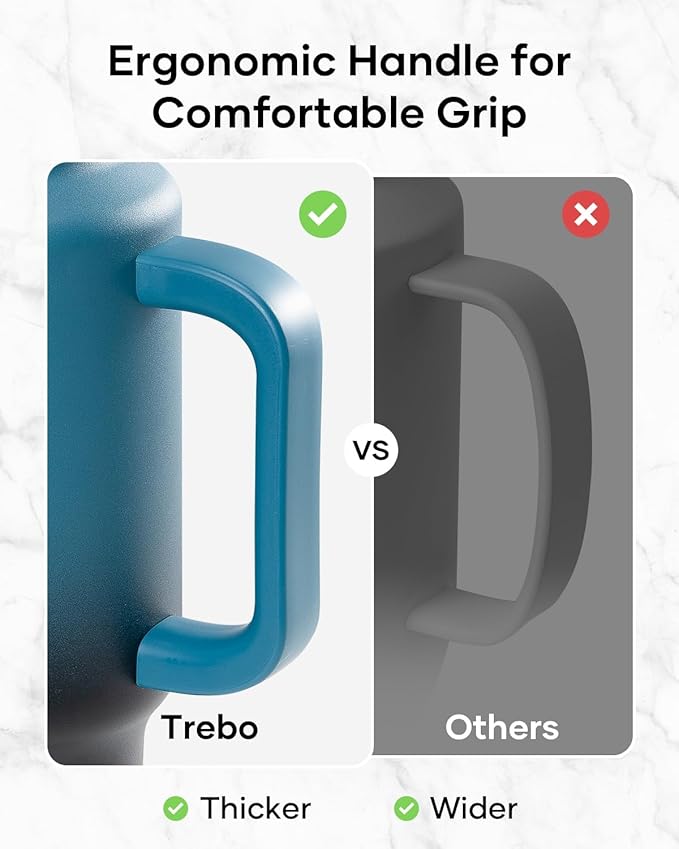 Trebo Insulated Water Bottle 40oz that Fits in Car Cup Holder with Spout Straw Lids, Stainless Steel Bottles Travel Flask with Handle, Metal Reusable Tumbler, Leakproof Keep Cold &Hot,Indigo/Black