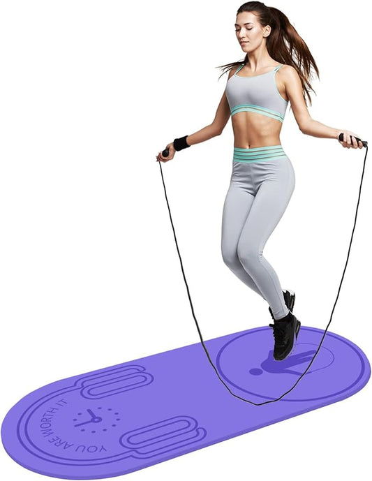 8/20/30mm Jump Rope Mat Fitness Exercise Mat Durable, Non-Slip, Workout Mats with Jump Rope & Carrying Bag for Home Gym Flooring (55"x 24")