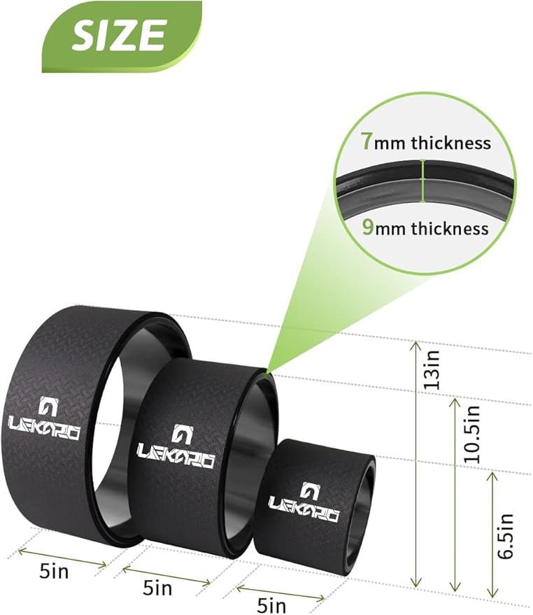 Yoga Wheel Set for Back Pain, 3 Pack Stretching Back Roller Wheel with Yoga Strap & Resistance Band, Great for Improving Flexibility & Backbend, Deep Tissue Massage, Size 13"/10.5"/6.5''