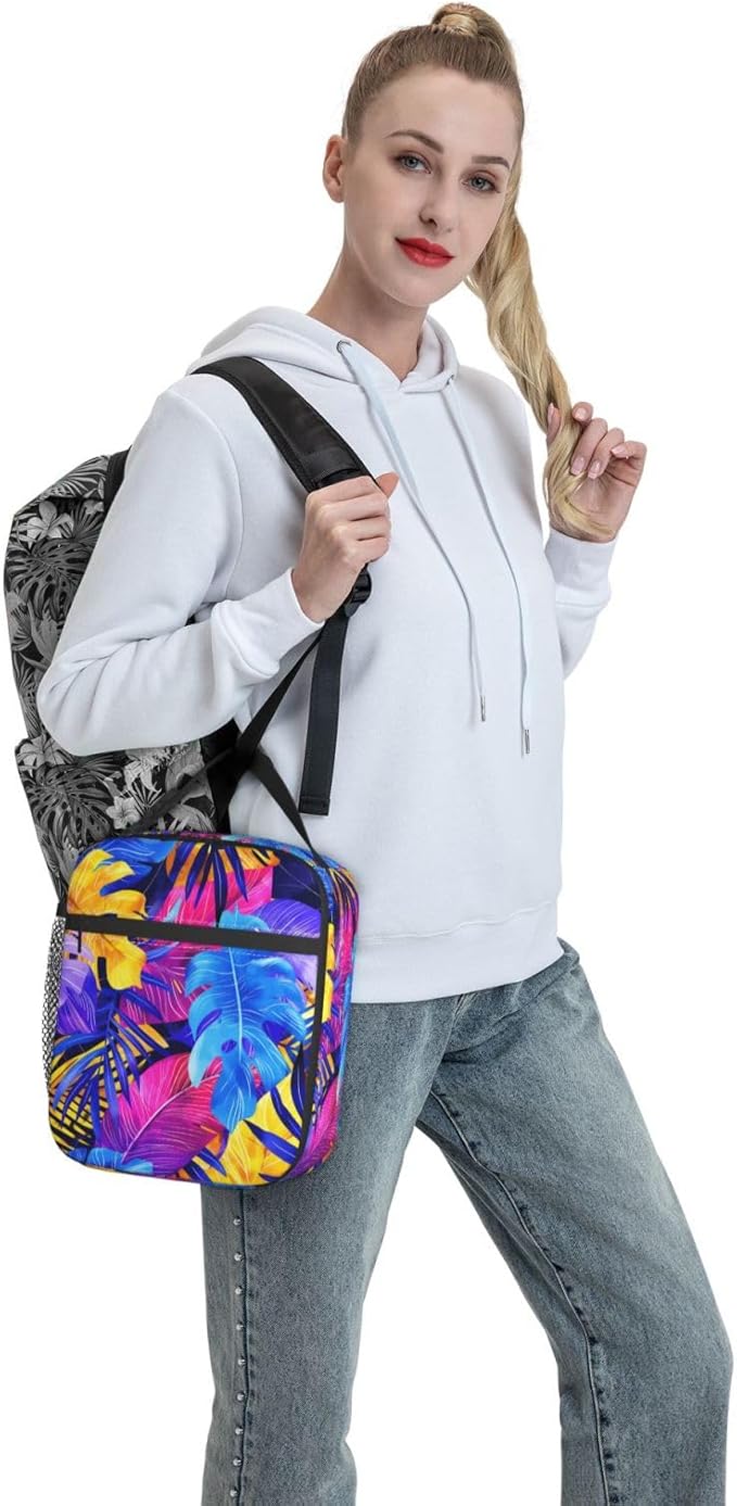 Insulated Lunch Box for Women Men, Leaf Theme Lunch Box Reusable Portable Lunch Bag Cooler Tote Waterproof Lunch Container for Office Picnic Work Travel Hiking