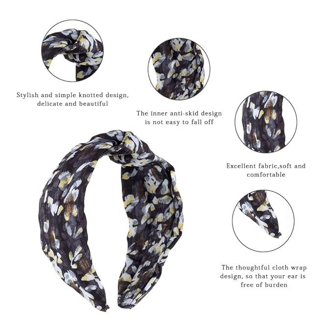 Madison Tyler Headbands for Women | Fashion Boho Headbands Top Knotted With Rhinestones Elastic Workout Hairbands | Outdoor and Party Headbands for Women Non Slip (White and Yellow)