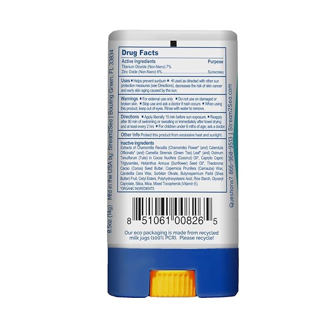 STREAM2SEA EcoStick SPF 35 Mineral Sunscreen Stick, Sweat Water Resistant Sunblock, USDA Approved Biodegradable Paraben Free Reef Safe Sunscreen Protection Against UVA UVB (EcoStick Kids) - 0.5 oz