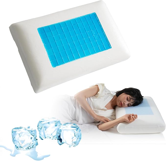 Gel Cooling Pillows for Sleeping, Cooling Memory Pillows for Side Back Stomach Hot Sleepers, Gel Layer Provides Coolness Luxury Memory Foam Pillow for Neck and Shoulder 1Pcs