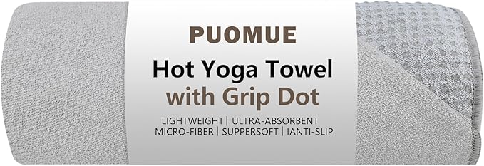 Hot Yoga Towel with Grip Dot, 72" x 24", Absorbent Microfiber Non Slip Yoga Mat Towel for Hot Yoga, Bikram, Pilates, Exercise and Fitness, Grey