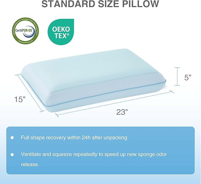 Cooling Pillow for Sleeping, Gel Memory Foam Pillow with Reversible Cover, Neck Support for Side, Back and Stomach Sleepers, Removable & Machine Washable Cover, Bed Pillows for Hot Sleepers, Blue