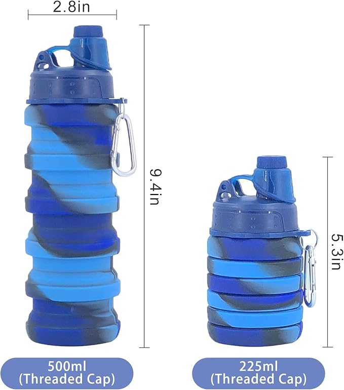 Collapsible Water Bottles Travel water bottle Sports Portable Sport Water Bottle Reusable Water Bottles comes with mountaineering Buckle 500ml silicone Water-proof camping water bottle