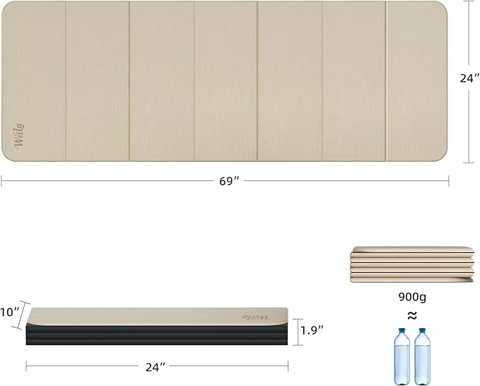 Foldable Yoga Excercise Mat 71"L x 24"W, Odourless Light Weight POE Mat For Home Fitness and Gym Workouts, 1/4 inch Non-slip Design for All Types of Yoga Pilates