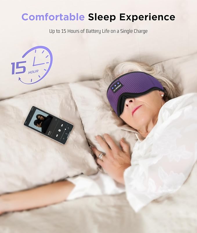 LC-dolida Sleep Headphones, Sleep Mask Bluetooth Wireless Music Eye Mask, Sleeping Headphones for Side Sleepers Sleep Mask with Bluetooth Headphones Ultra-Thin Stereo Speakers Perfect for Sleeping