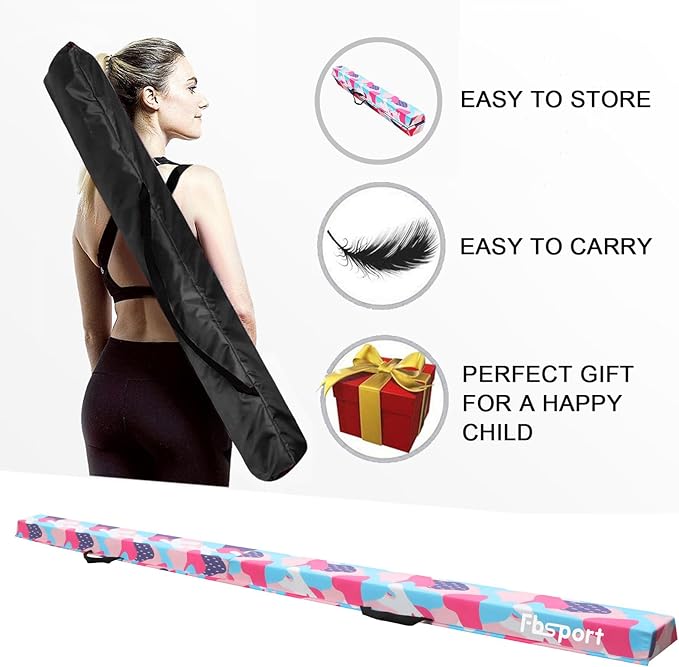 FBSPORT 8ft/6ft Balance Beam: Folding Floor Gymnastics Equipment for Kids Adults,Non Slip Rubber Base, Gymnastics Beam for Training, Practice, Physical Therapy and Professional Home Training