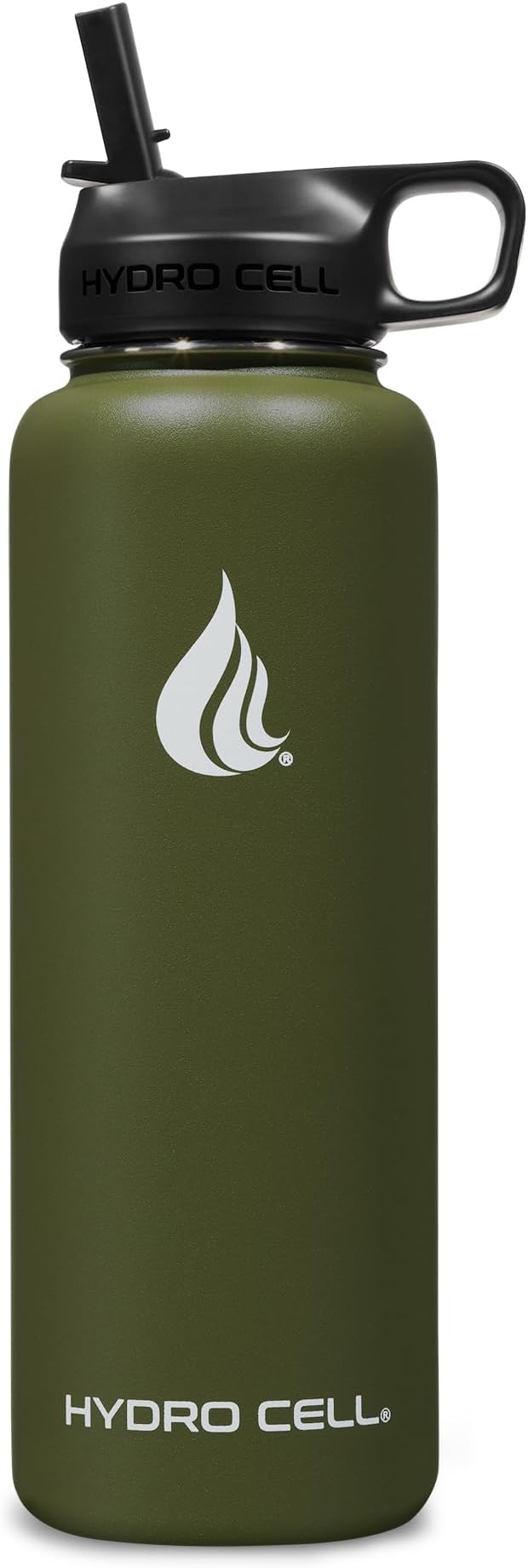 HYDRO CELL Stainless Steel Insulated Water Bottle with Straw - For Cold & Hot Drinks - Metal Vacuum Flask with Screw Cap and Modern Leakproof Sport Thermos for Adults (Army 40oz)