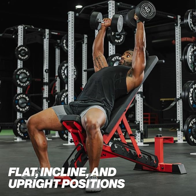 Titan Fitness TITAN Series Adjustable Bench, Supports 600 LB Incline, 1,000 LB Flat, Versatile Single Post Utility Workout Bench for Home Gym, Weightlifting, Strength Training