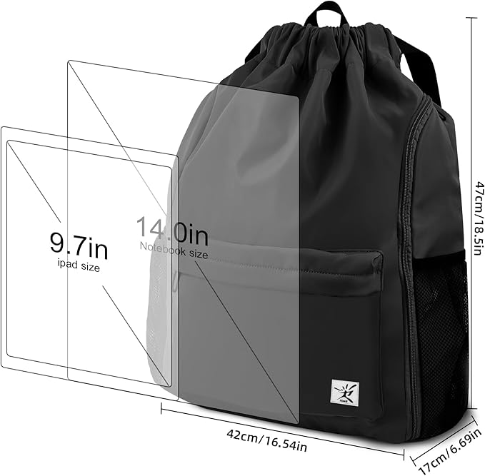 Drawstring Backpack with Mesh Pockets String Gym Bag Sackpack Sandproof Water Resistant Beach Backpack for Men Women