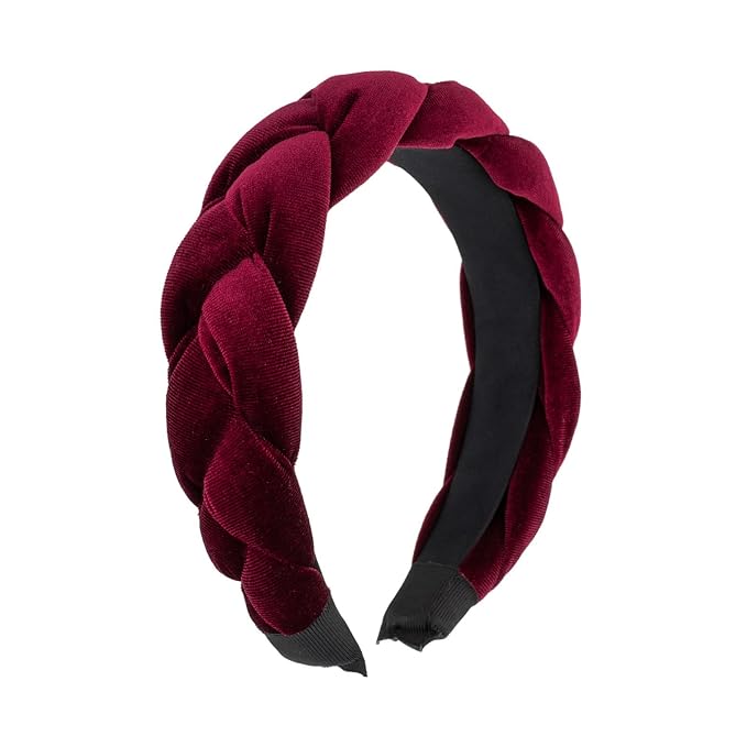 Madison Tyler Thick Headbands for Women | Red Velvet Braided Cute Handmade Makeup Hair Band for Girls Thin Hair | Skincare and Boho Spring Headband for Washing Face