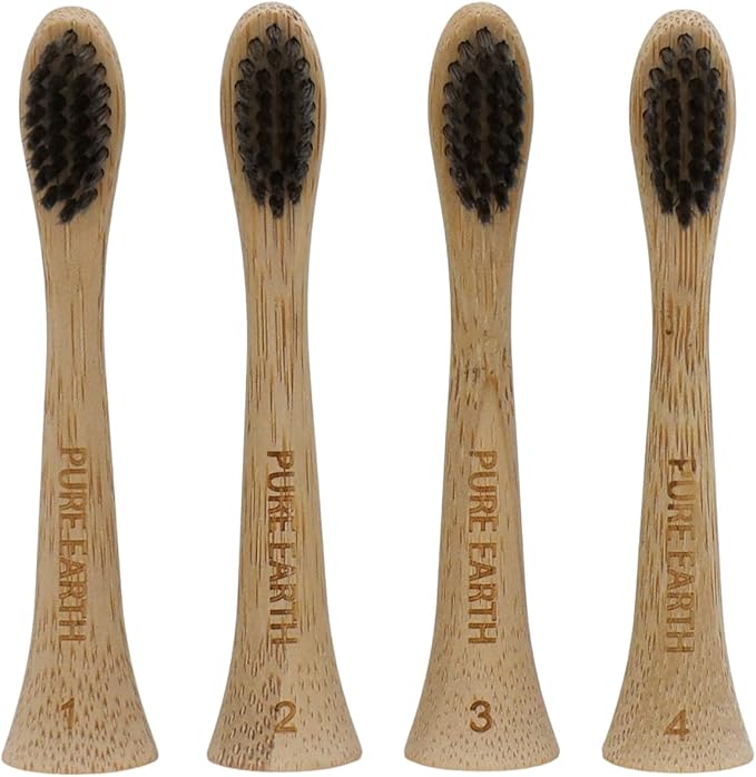 Bamboo Electric Toothbrush Heads Compatible with Philips Sonicare – Gentle on Gums, Tough on Plaque with Charcoal-Infused Soft Bristles (4 Pack) by Pure Earth Essentials