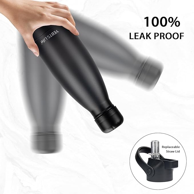 Insulated Water Bottle, 2 Pack-9oz Stainless Steel Water Bottles with straw lid, Metal Sports Water Bottles for Boys,Girls,Double Wall Vacuum BPA-Free Flask for School, Sports (Black-Yellow)