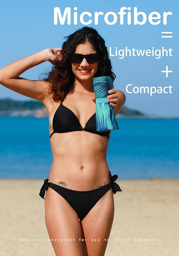 2 Pack Microfiber Thin Lightweight Beach Towel Sand Free Quick Dry Absorbent Compact Towels for Swimming Pool Camping Beach Accessories Large Easy Pack Travel Things for Vacation Essentials Adult Gift