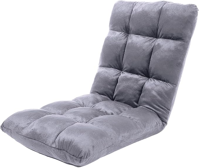 FLOGUOR Indoor 5-Position Adjustable Floor Chair with Back Support Folding Padded Gaming Sofa Chair, Lounge Chair for Adults Video Gaming, Perfect for Meditation, Reading QL050-GR