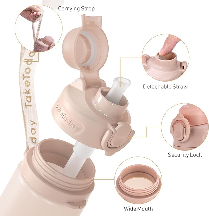 TakeToday Collapsible Water Bottles 20oz, Leak Proof, BPA-Free, Foldable Silicone Travel Water Bottle with Straw Strap for Cycling, Hiking, Outdoors