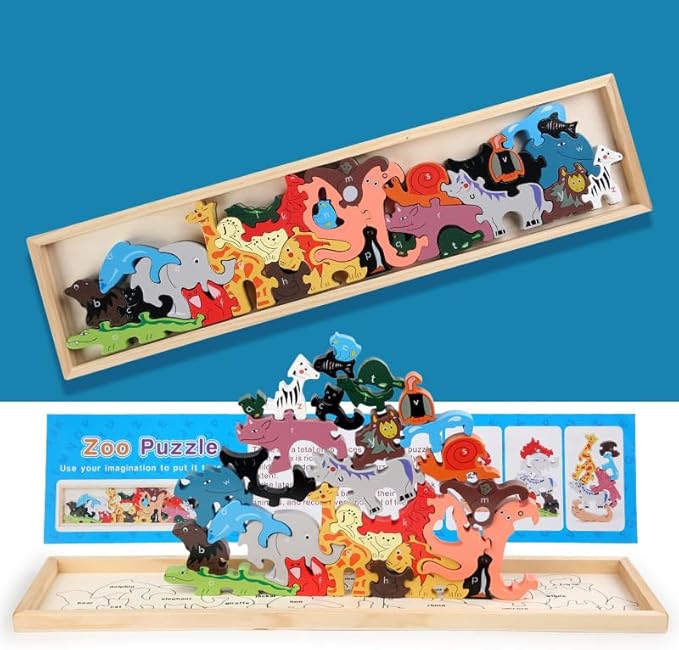 Hot Shot Tools Wooden Alphabet A-Z Puzzles for Toddlers: Jumbo Puzzles Traffic Parade Game for Kids 3-4