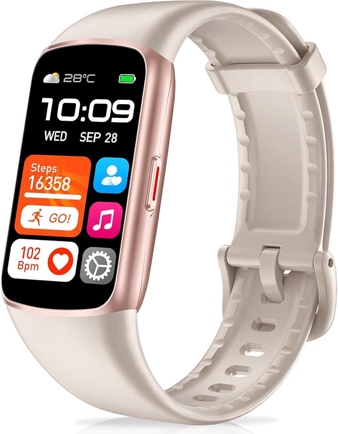 Fitness Tracker with 24/7 Heart Rate, Blood Pressure Blood Oxygen Sleep Monitor, 123 Sports Modes Calories Smart Watch,IP68 Waterproof Step Counter Activity Trackers Pedometer for Women Men (Beige)