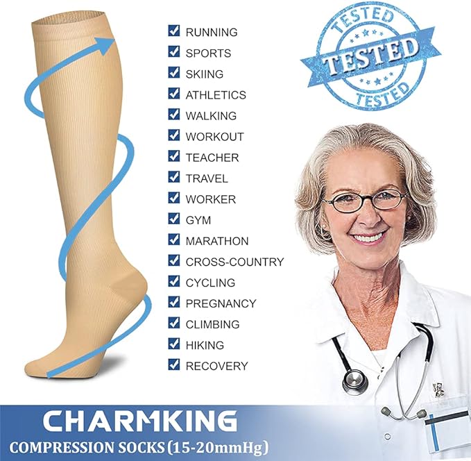 CHARMKING Compression Socks for Women & Men Circulation (8 Pairs) 15-20 mmHg is Best Support for Athletic Running,Hiking