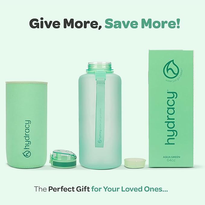 Hydracy Water Bottle with Time Marker -Large BPA Free Water Bottle & No Sweat Sleeve -Leak Proof Gym Bottle with Fruit Infuser Strainer & Times to Drink -Ideal for Fitness Sports & Outdoors