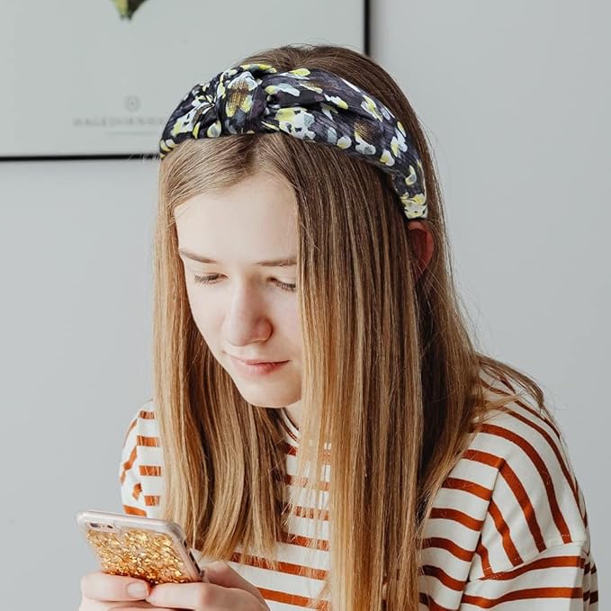 Madison Tyler Headbands for Women | Fashion Boho Headbands Top Knotted With Rhinestones Elastic Workout Hairbands | Outdoor and Party Headbands for Women Non Slip (White and Yellow)