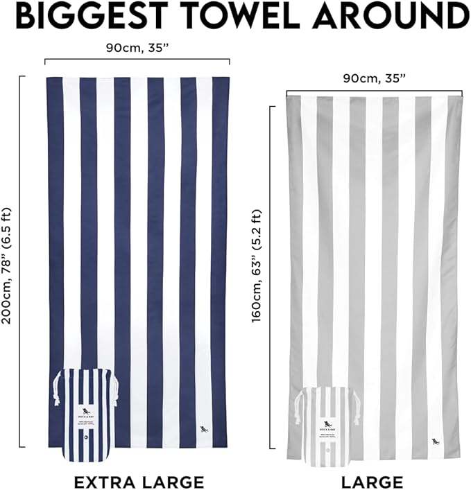 Dock & Bay Beach Towel - Quick Dry, Sand Free - Compact, Lightweight - 100% Recycled - Includes Bag - Cabana - Set of 6 - Large (160x90cm, 63x35)