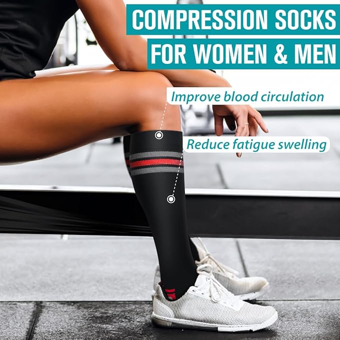 BLUEENJOY Copper Compression Socks for Women & Men (6 pairs) - Best Support for Nurses, Running, Hiking, Recovery