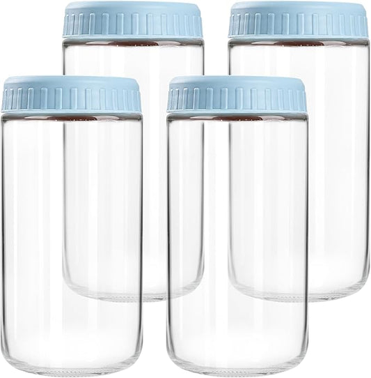 Overnight Oats Containers with Lids, 24oz Glass Jars with Lids 4 pcs, Light Blue, Wide Mouth Mason jars for Salad, Yogurt, Snacks, Meal Prep