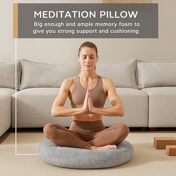 Codi Large Meditation Cushions – Round Floor Pillows for Adults with Removable Washable Cover, Soft and Supportive Floor Cushion for Yoga, Seating and Dog Bed, 32 inch - Grey