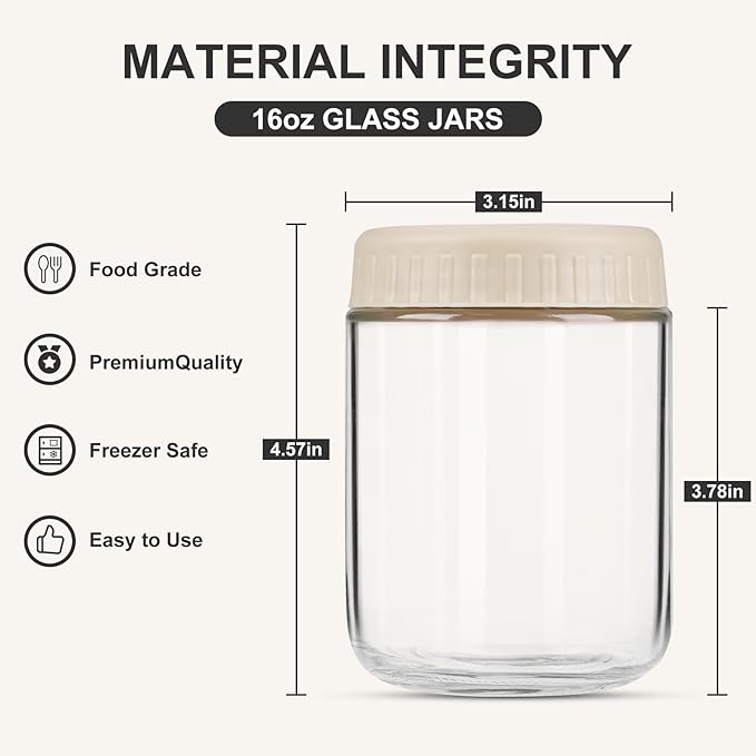 Overnight Oats Containers with Lids, 16oz Glass Jars with Lids 8 pcs, Apricot, Wide Mouth Mason jars for Salad, Yogurt, Snacks, Meal Prep