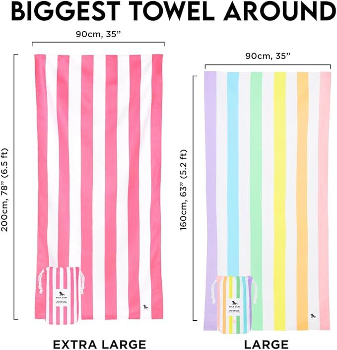Dock & Bay Beach Towel - Quick Dry, Sand Free - Compact, Lightweight - 100% Recycled - Includes Bag -Cabana - Set J (6), Extra Large (200x90cm, 78x35)