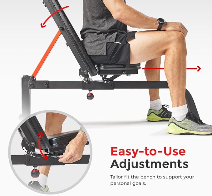 Sunny Health & Fitness Multifunctional Strength Training Home Gym – Complete Workout Equipment with Training Attachments, Optional Squat Stand, Power Rack Cage, Adjustable Incline Bench