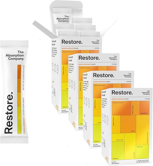 Electrolyte Powder Packets - Workout Recovery & Hydration Drink Mix with Liposomal Glutathione, Vitamin C & Methylated B Vitamins - Mango Lemonade (28 Sticks)