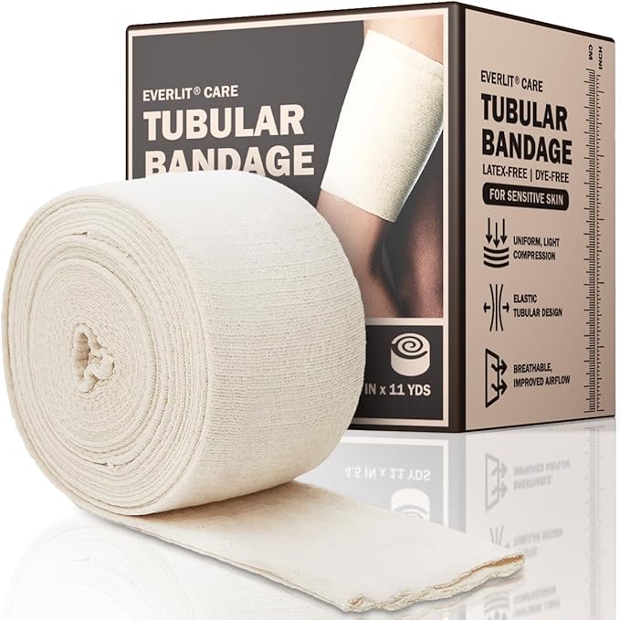 EVERLIT 560D Cotton Blend Elasticated Tubular Support Bandage | Latex-Free, Extra-Thick Breathable Stockinette for Arm, Knees, Legs | Moderate to High Compression for Sensitive Skin (G | 4.5" x 11 yd)