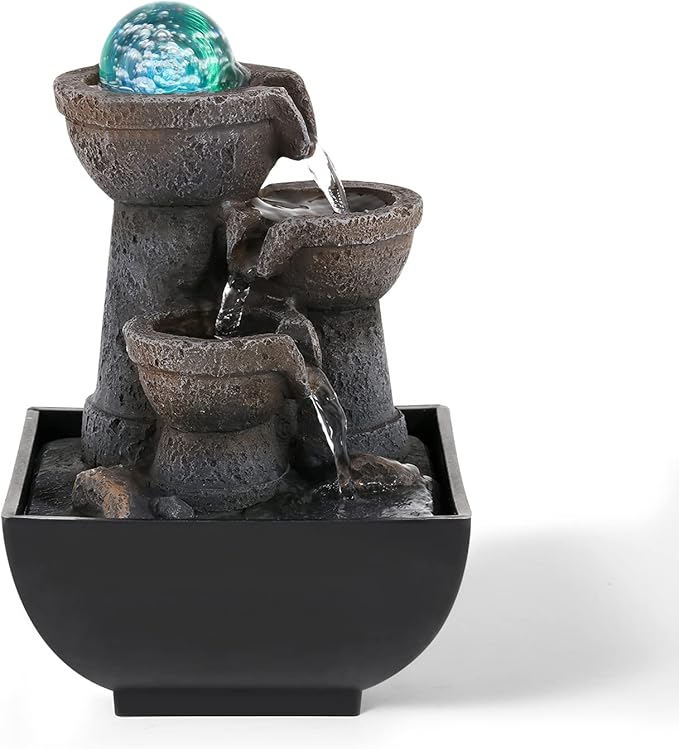 Dyna-Living Water Fountain Indoor Tabletop Water Fountains and Waterfalls Portable Desktop Fountain with Lights for Relaxation and Room Decor