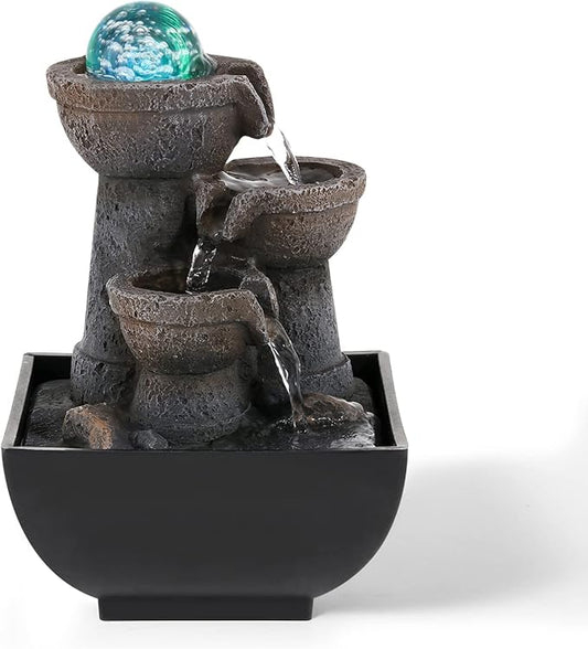 Dyna-Living Water Fountain Indoor Tabletop Water Fountains and Waterfalls Portable Desktop Fountain with Lights for Relaxation and Room Decor