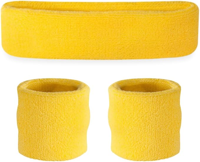 Suddora Sweatbands Set, Moisture Wicking 2 Wristbands and 1 Headband, Breathable Terry Cloth Athletic Bands for Basketball, Tennis, Yoga, Gym, Sweat Bands for Costumes and Cosplay