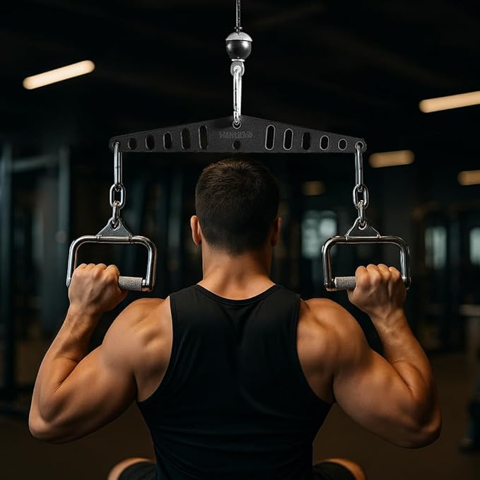 Multi-Grip LAT Pull Down Bar Hardened Powder-Coated Finish, 360° Rotating Stainless Steel Adapter, Neutral & Wide Grip Spreader Bar for Pulley System Gym & Cable Machines