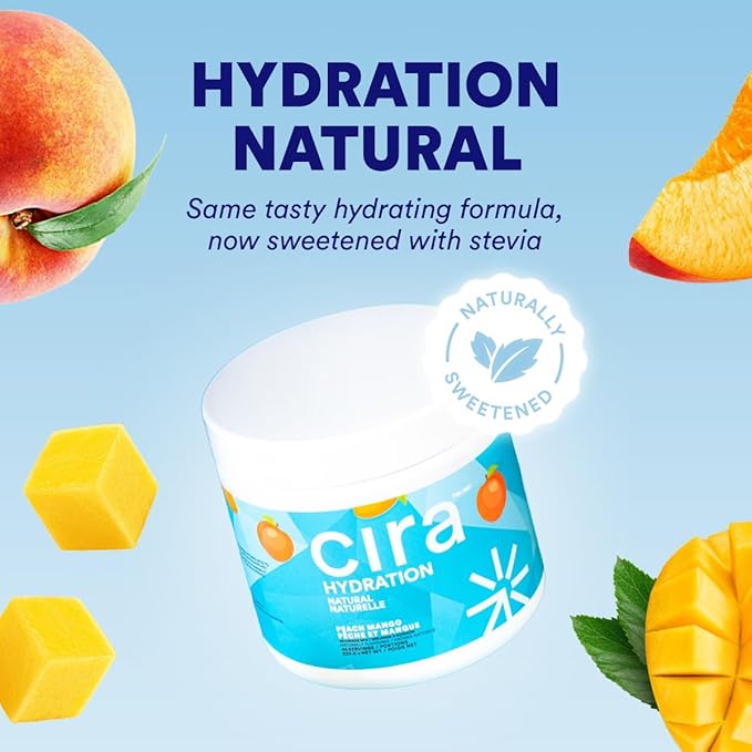 Cira Hydration Powder (45 Servings) - Natural Electrolyte Powder & Drink Mix, Naturally Flavored & Sweetened with Stevia & Himalayan Salt - Peach Mango
