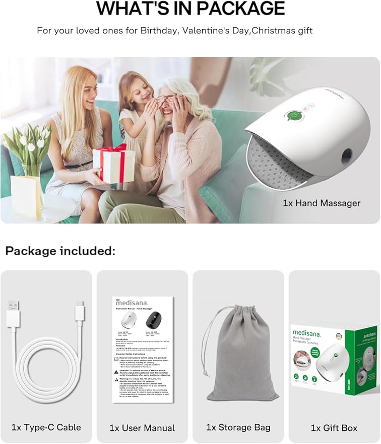 Hand Massager with Heat and Compression, Cordless Hand Massager for Arthritis and Carpal Tunnel Relief, Knuckle Stretching Massage,Birthday Gifts for Women or Men-White