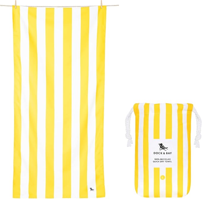 Dock & Bay Beach Towel - Quick Dry, Sand Free - Compact, Lightweight - 100% Recycled - Includes Bag - Cabana - Boracay Yellow - Extra Large (200x90cm, 78x35)