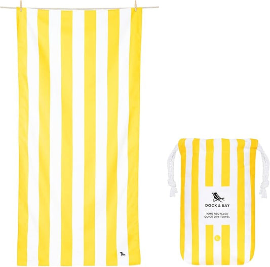 Dock & Bay Beach Towel - Quick Dry, Sand Free - Compact, Lightweight - 100% Recycled - Includes Bag - Cabana - Boracay Yellow - Extra Large (200x90cm, 78x35)