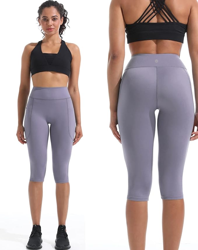 NELEUS Women's Tummy Control High Waist Capri Running Leggings Yoga Pants with Pocket