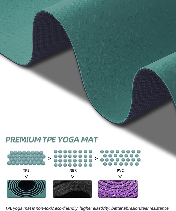 COOLMOON Yoga Mat Non Slip, Anti-Tear 1/4 Thick TPE Yoga Mats for Women and Men, 72"x24" Exercise & Fitness Mat with Carrying Strap, Workout Mats for Yoga, Pilates and Floor Exercise