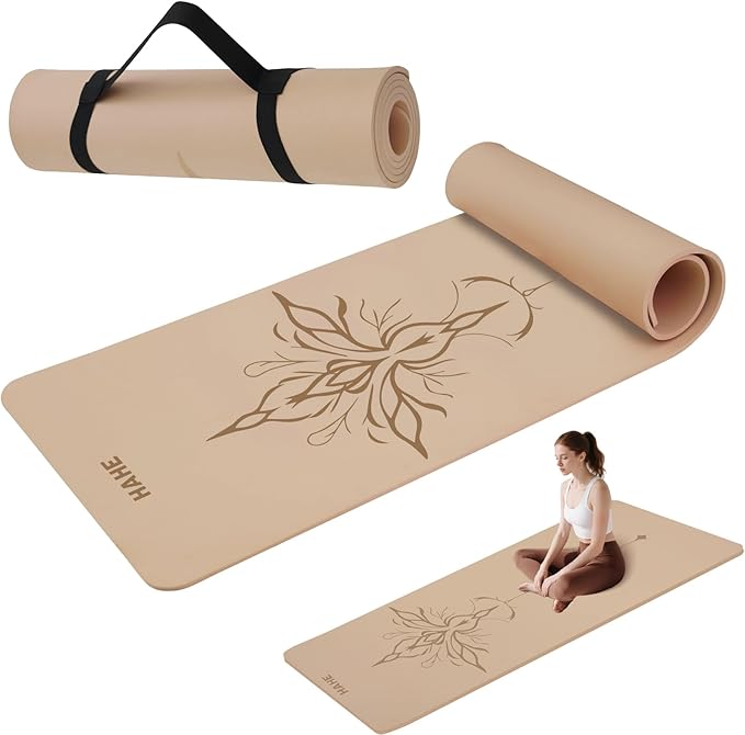 HAHE Yoga Mat Thick (8MM,1/3"), Eco-Friendly POE Non Slip Yoga Mat, High Rebound & Shock Absorption, Anti-Tear & Sweat-Resistant for Yoga, Fitness, Home, Workouts, Large Pilates Mats 72"x24" with Carrying Strap